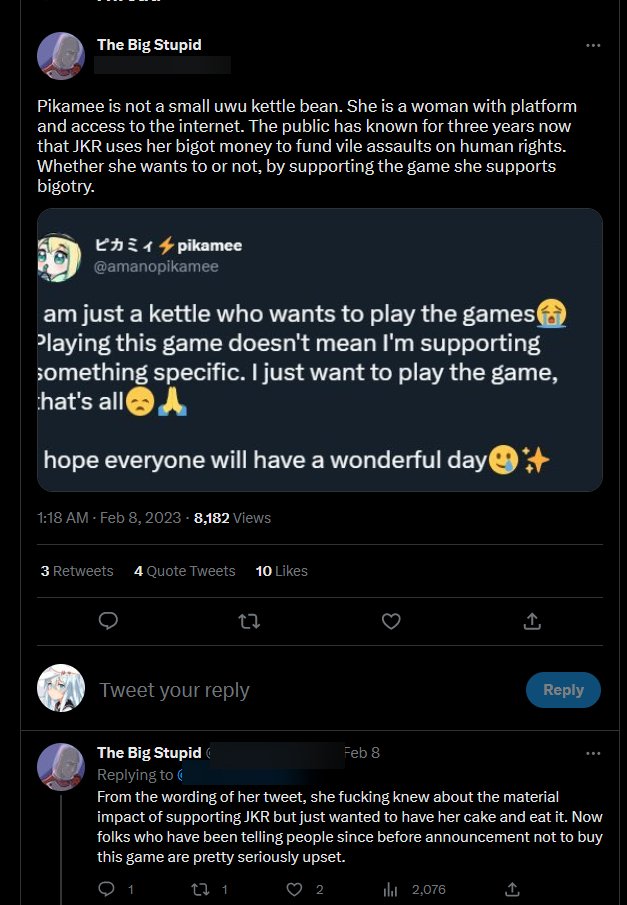 Maybe she shouldn't be transphobic? Just a thought. Popular Vtuber Pikamee  Retires Following Hogwarts Legacy Controversy 1 day ago exerto Pikamee  leaves following Hogwe controversy 2 days ago - iFunny Brazil