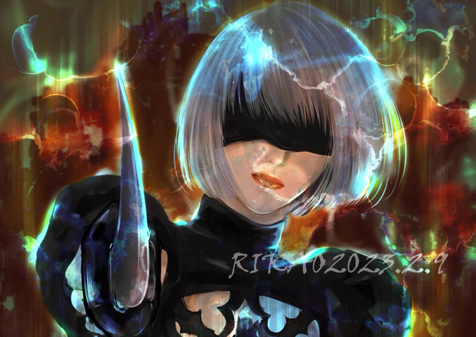 派手さを加えてみた#イラスト #NeiRAutomata 