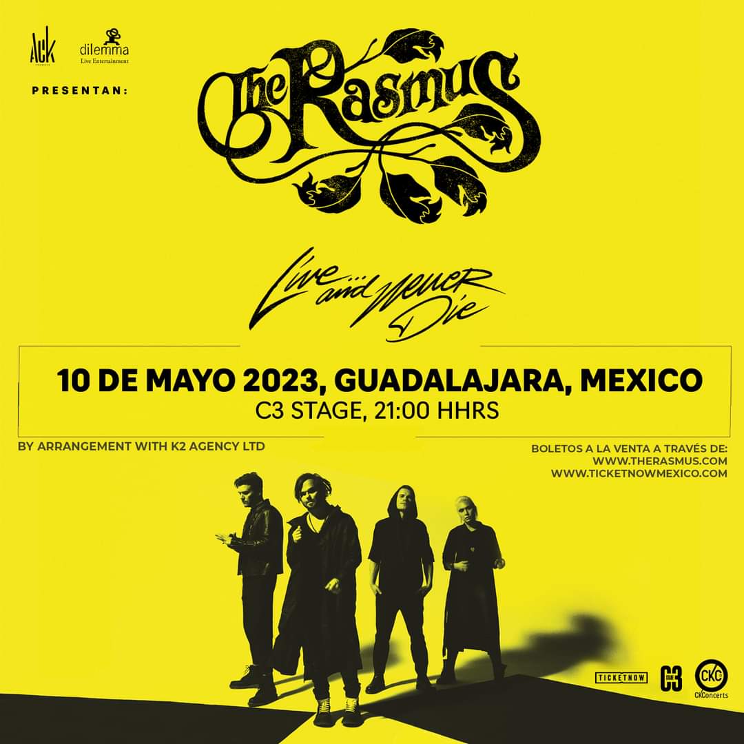 The Rasmus llega a Guadalajara como parte de su #LiveAndNeverDie Tour 10 de Mayo en C3 Stage General: $750 ¡Boletos ya disponibes! 🎟 Compra en linea: bit.ly/3DPWBxB
