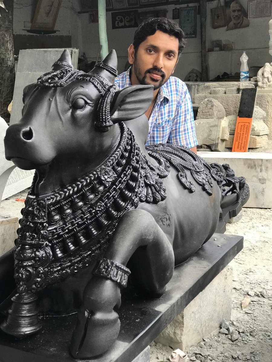 yogiraj_arun's tweet image. Our traditional Nandi stone sculpture with athletic ornaments ….2.5 ft height