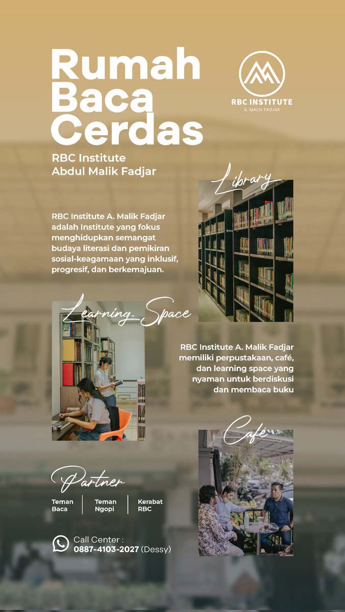 Ingin tempat tongkrongan yang sekaligus ada perpustaakannya atau mencari tempat untuk berbagai kegiatan kreatif Anda? Langsung datang saja ke *RBC Institute A. Malik Fadjar*

More info : linktr.ee/rbc.institute

#library #malang #umm #ummcampus