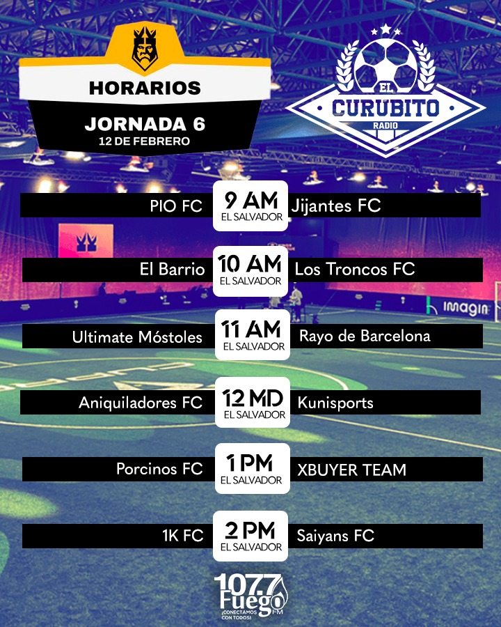 ⚽✨ La Kings League está en <a href="/1077Fuego/">107.7 Fuego GMV</a> 🇸🇻  🤩💥

🔴 No te pierdas este domingo la transmisión de #ELCurubitoRadio por la Radio Fuego 107.7 a partir de las 9:00 A.M. con la jornada 6 de la Kings League🔴

#GrupoMegavisión
#RompiendoLaTradición
<a href="/CurubitoTv/">El Curubito</a>