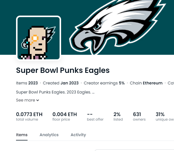 Superbowlpunks's tweet photo. Looks like Eagles are more favored currently
Yo chiefs wya?
Links in comments
#SuperBowl #playoffcolosal #eagles #nft #NFTCommunitys https://t.co/iVSb9xmBYw