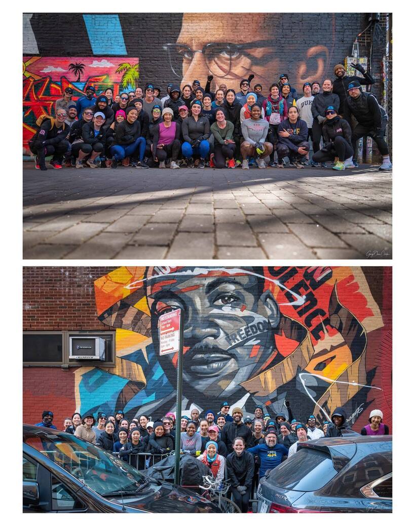 GaryDeanClarke's tweet photo. @DefineNewYorkRunClub ran to 2 murals today - one of Martin Luther King Jr., and the other of Malcolm X where @errol_d04 , Deborah, and @thatcoffeyboy gave us a history lesson on these great leaders. Join us again next Saturday for another Black history … https://t.co/vXeomtHmx4 https://t.co/EhVHoiSTUi