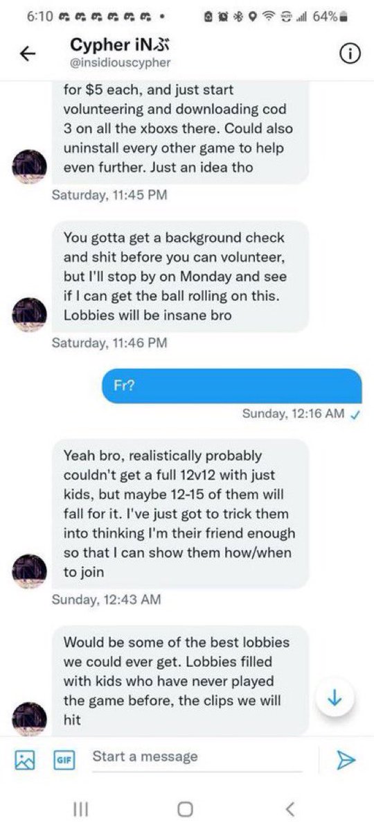 imgamehunter's tweet photo. This dude just got exposed for trying to use a terminally ill children’s hospital to set up “the best cod lobbies” ever 

1) this is awful 
2) what the fuck https://t.co/UfF2LaK2zX