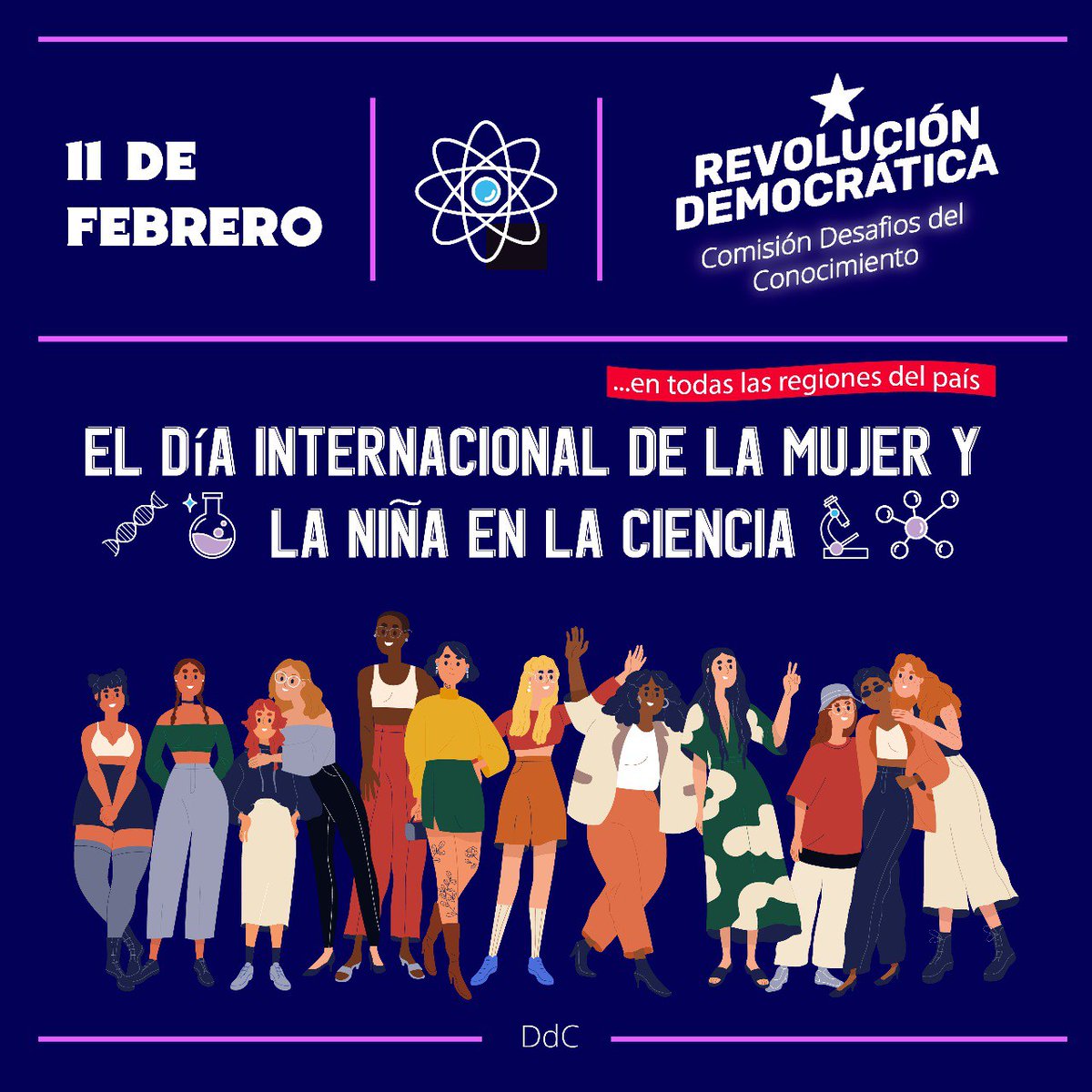 En este #DiaDeLaMujerYLaNinaEnLaCiencia apoyamos las demandas históricas de nuestras compañeras.
Si eres UNA de nuestras militantes de <a href="/RDemocratica/">Revolución Democrática</a> o eres trabajadora de la CTCI, te invitamos a ser parte de la Comisión Desafíos del Conocimiento de RD. 
Haz que tu voz importe!