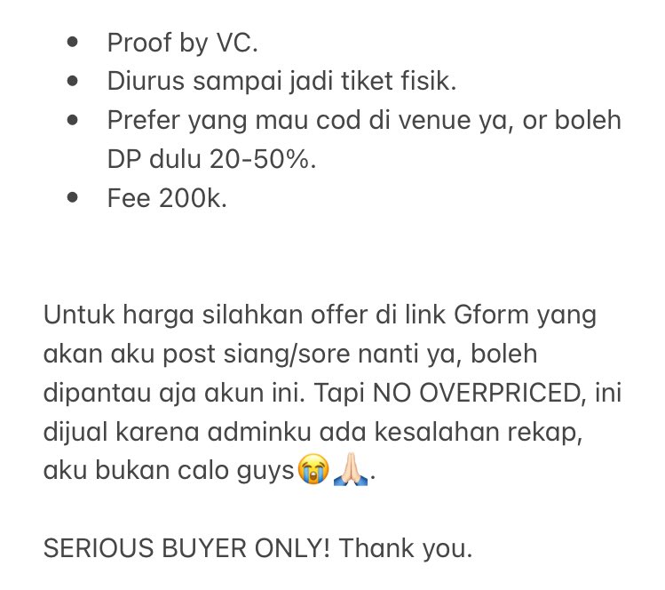 rgomansa's tweet photo. WTS tiket TDS 2 in Jakarta. 

CAT 1A - Day 1, qn <80 (1 tix) 
CAT 1B - Day 1, qn < 100. (2 tix)
CAT 4B - Day 2, qn < 100. (3 tix) 

CAT 6A - Day 2, sn kecil, tidak berderetan. (3 tix) 

t. Want to sell, konser, nct dream. https://t.co/MJHuXXQslV
