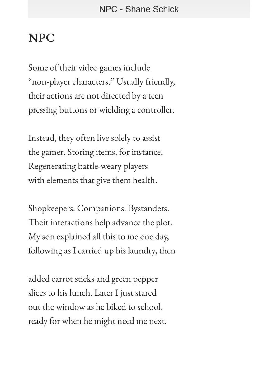 shaneschick's tweet image. ICYMI, my latest poem was recently featured in @SoFloPoJo and was inspired by my 14-year-old (who told me, thrillingly, that he loved this poem).