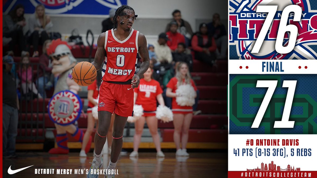 Titans with a big second half as Davis finishes with 41. Liddell has 13 and 5 and Oliver tallies 15 and 6 as the red, white and blue get a road win at Green Bay #DetroitsCollegeTeam #HLMBB