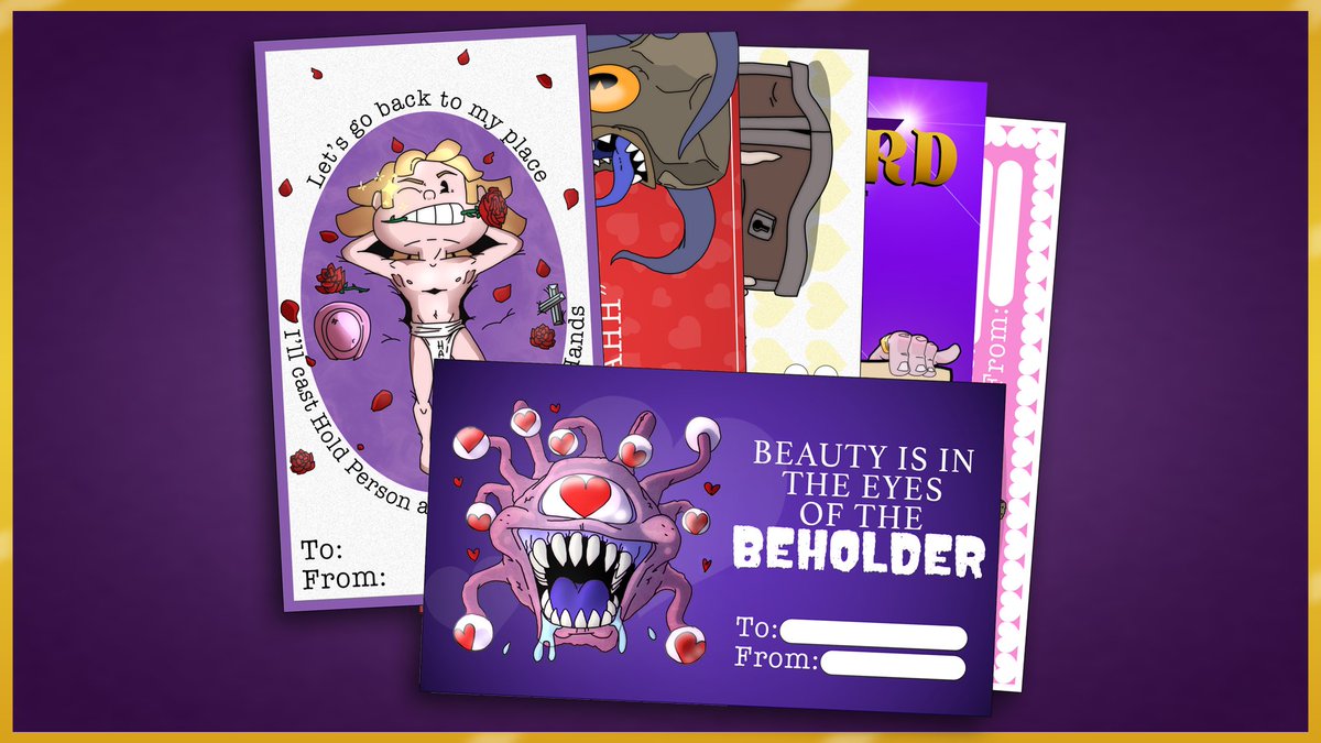 For that special adventurer in your life.
💜💜💜
A pack of 6 D&amp;D/RPG inspired Valentine’s Day cards for free download.

cantinathirteen.com/new-releases/v…