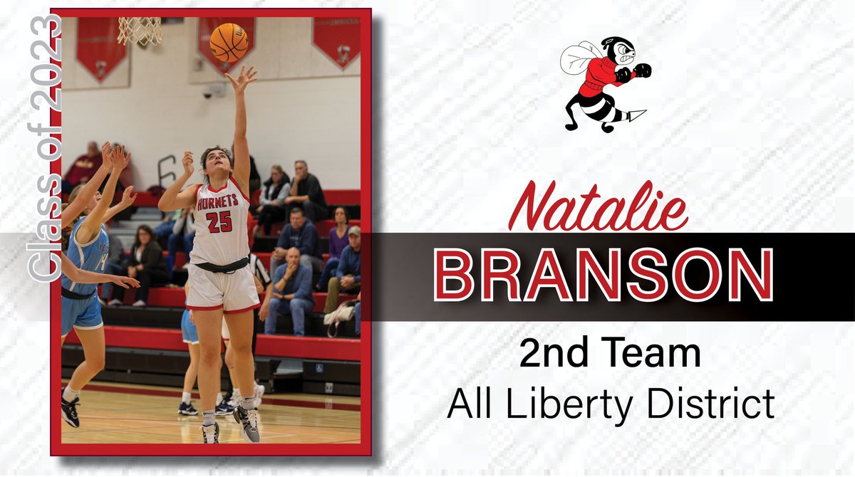 LIBERTY DISTRICT HONOR: Natalie Branson, a 3 year member of our varsity team, earned the distinction of being named to the 2nd Team for the Liberty District for her contributions to the 22-23 season.