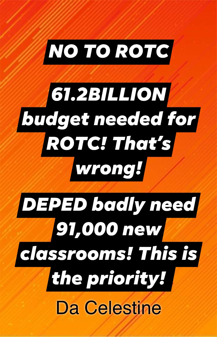 Celestine_DKila's tweet image. ANONG KLASENG DEPED SI SARA DUTERTE? Bakit ipinagpipilitan nya ang ROTC. Bagsak ekonomiya ng Pilipinas at prioridad ang itaas ang antas ng Kalidad ng pagtuturo ng sa ganun MATUTO ang mga bata ng maayos. Mga guro ang dapat tulungan!