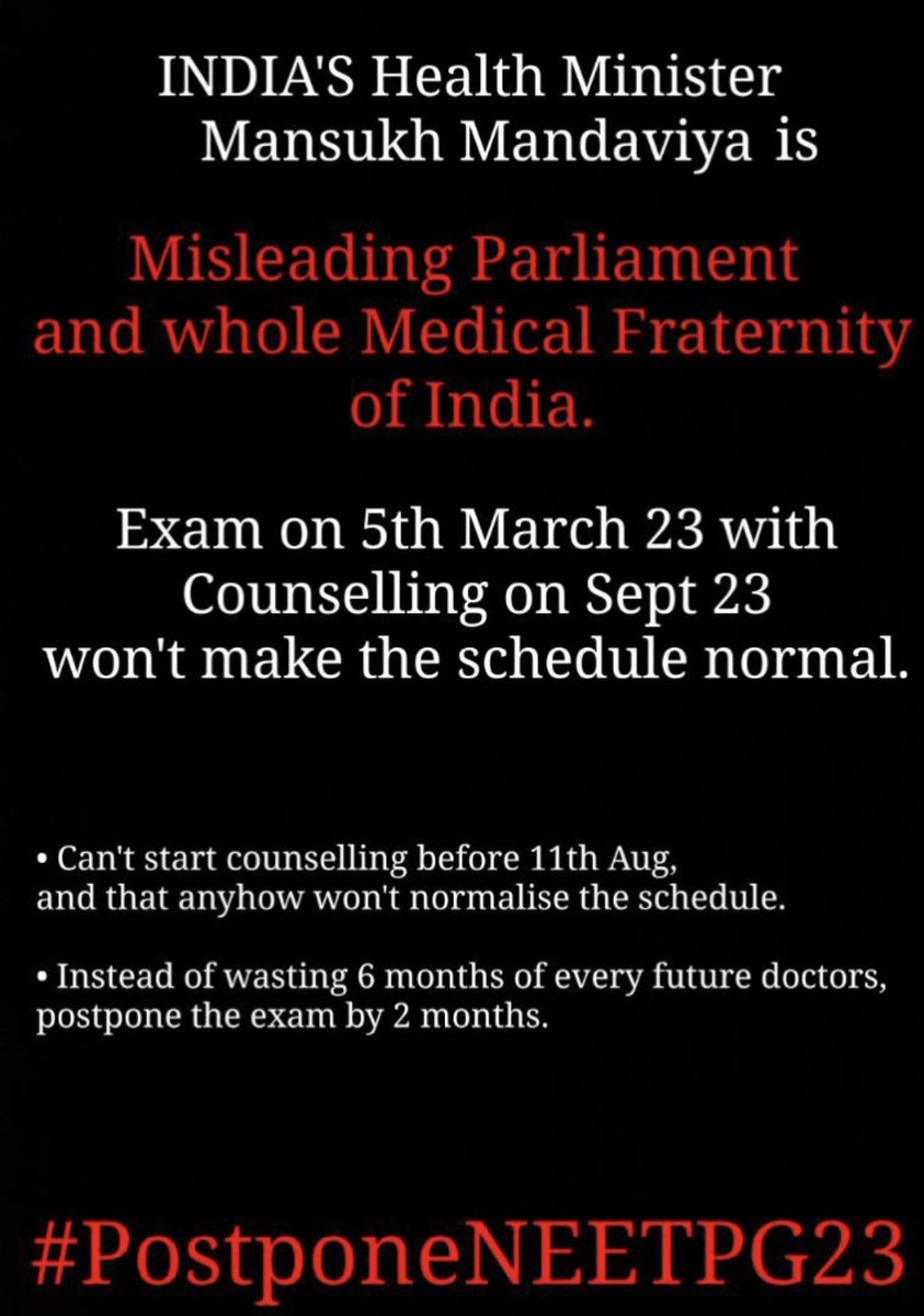 Drpandu31's tweet photo. #Doctorsneedhelp
Dear @mansukhmandviya ji tell me a single benefit at #NEETPG2023 at 5march23 ??
Why wasting our study time ?? #neetpg23postponment
@NIH @PMOIndia
most affected #batch2017 due to covid pandemic we miss #clinicalposting
#ShutdownOPD @FAIMA_INDIA_ @ABVPVoice https://t.co/OW17pdPam2