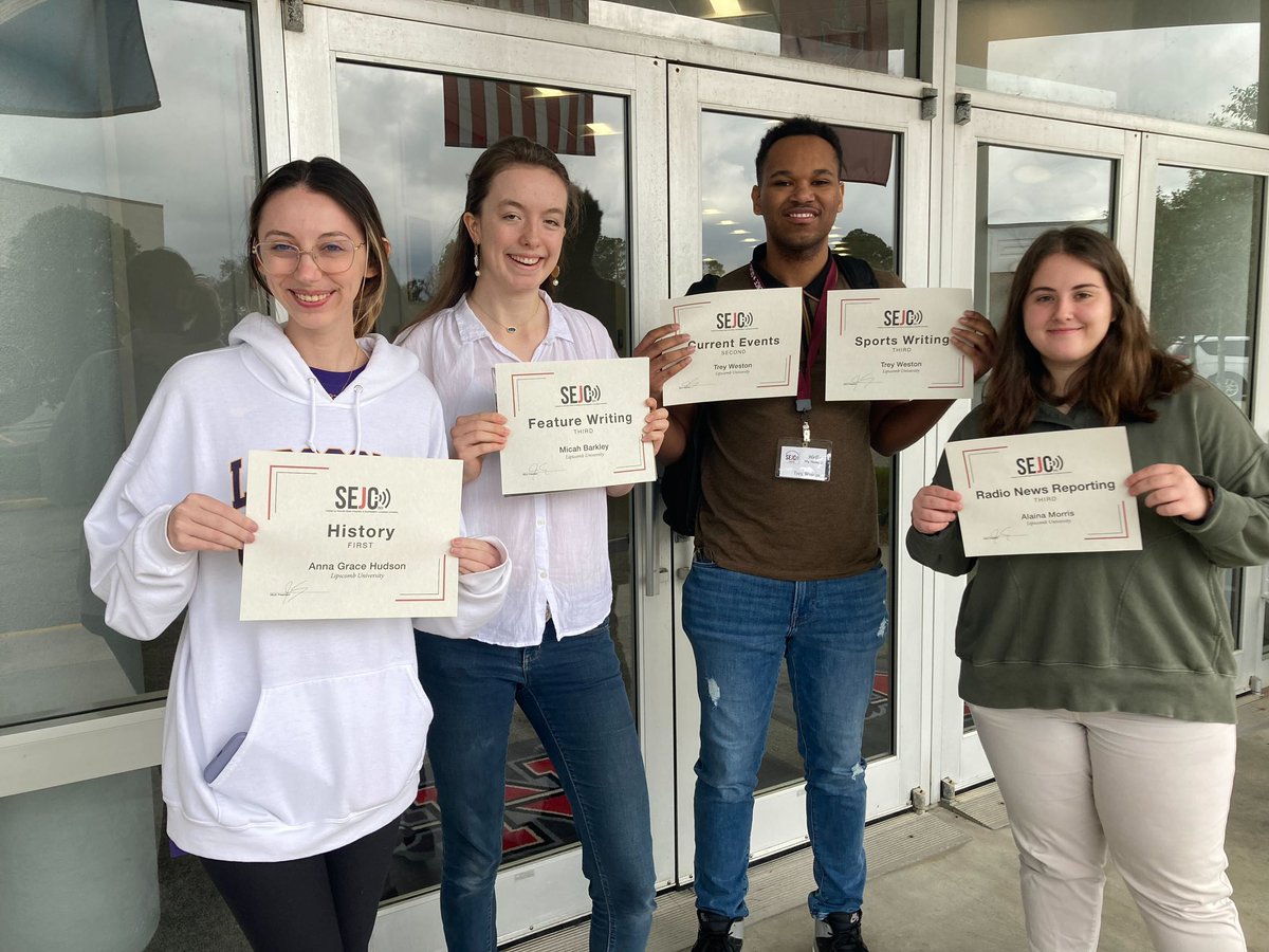 lipscombsoco's tweet photo. In addition, our students all placed in #sejc On-Site Competitions! Micah Barkley 3rd place, Feature Writing; Anna Grace Hudson 1st place, Media History; Alaina Morris 3rd place, Radio Reporting; Trey Weston second place, Current Events; 3rd place, Sports Writing @lipscomb https://t.co/u9HltPzP2P