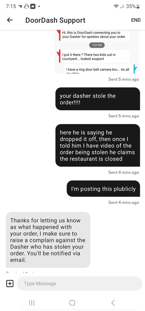 stoneyslayer's tweet photo. @DoorDash_Help your dasher just stole my order and support doesn't understand what's being said https://t.co/GD6Wm4m3sr