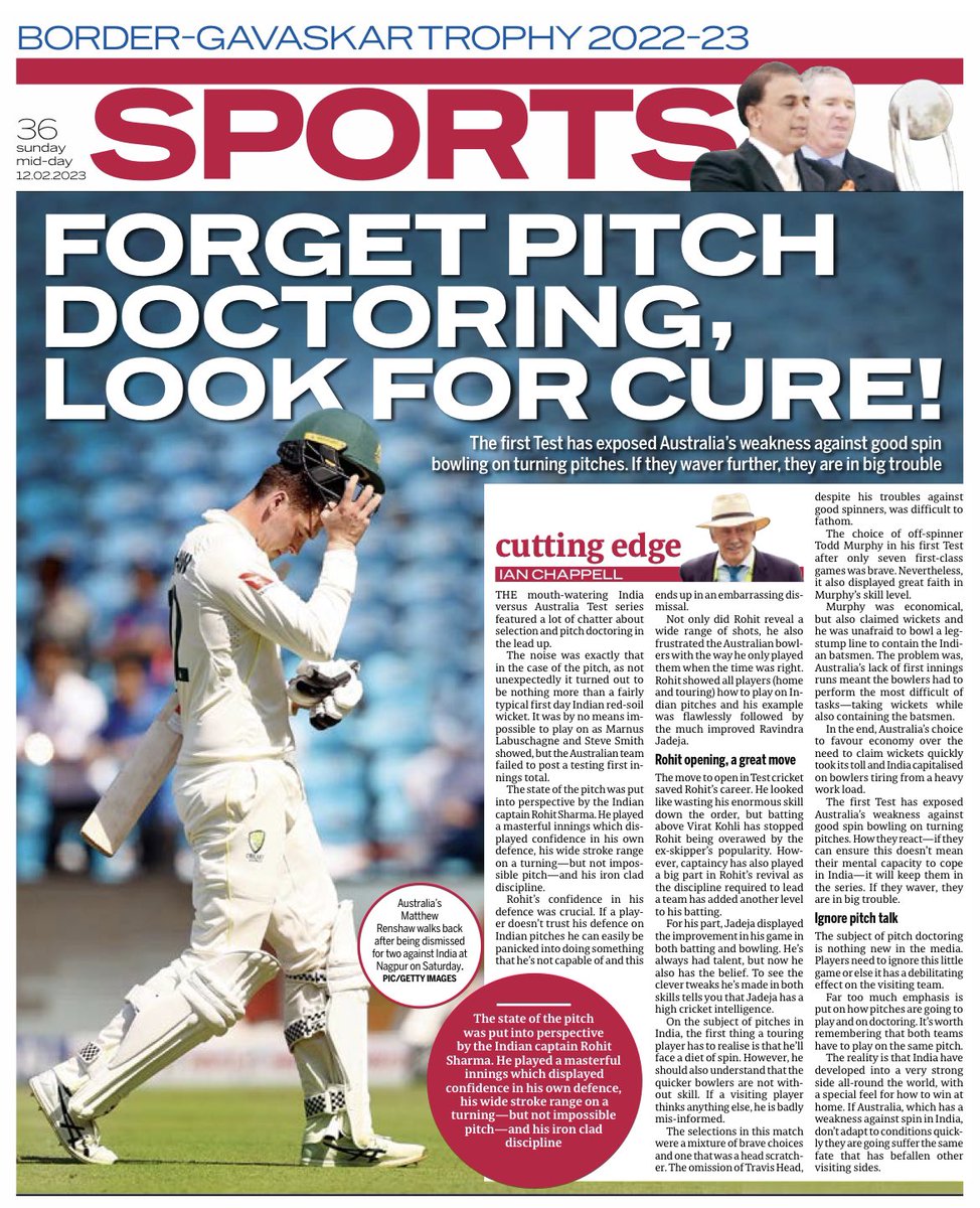 ClaytonMurzello's tweet photo. Ian Chappell in today’s @mid_day https://t.co/qutaQEMCzw