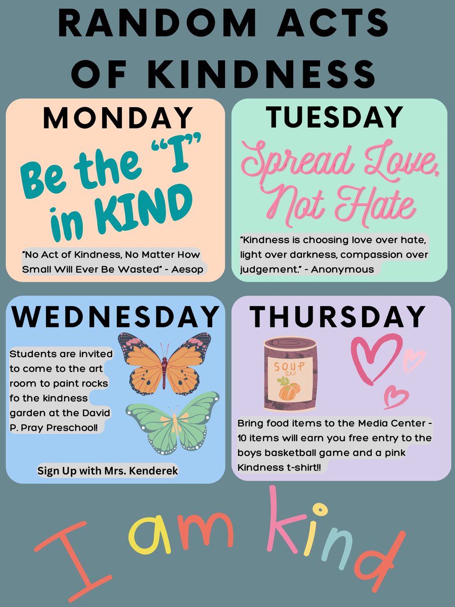 CCS counselors have organized a Random Acts of Kindness activities for February 13th-17th.  CHS students check your email Monday for more information on how YOU can make kindness the norm. #RAKday