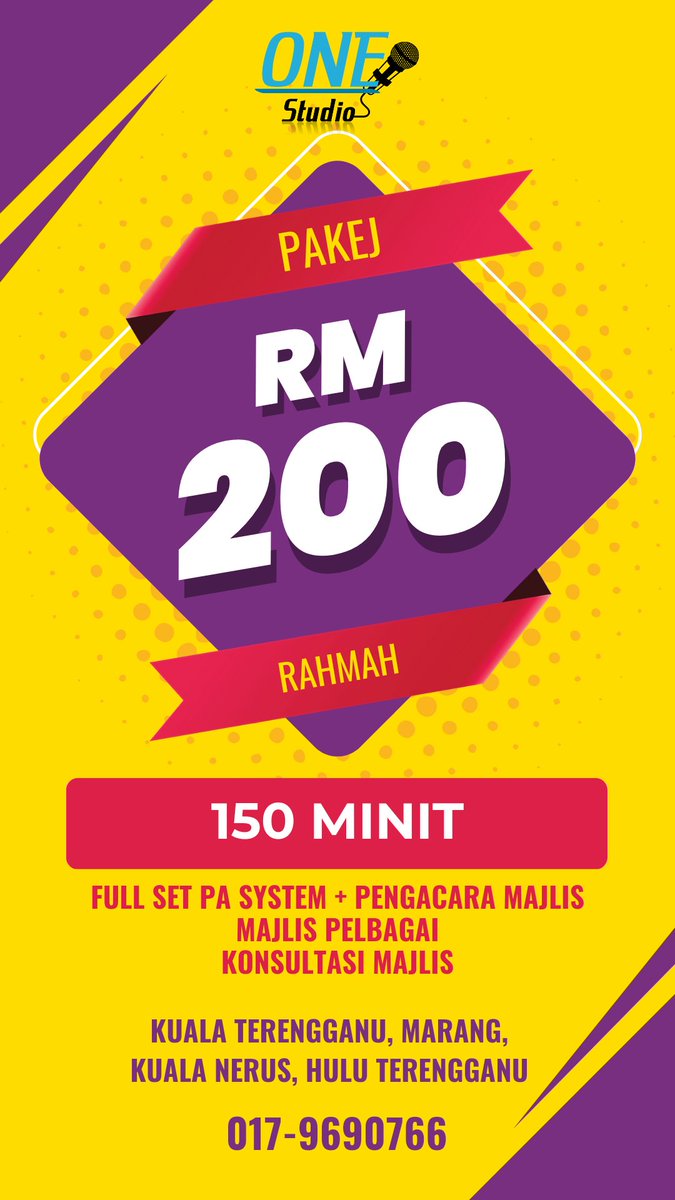 Fariszuone10's tweet image. Menu Rahmah ❌
Pakej Sewaan PA Sistem Rahmah ✅

Hanya 200!!!
Nok cari duana lagi 😆
Kita bagi lengkap full set PA Sistem untuk kegunaan majlis selama 150 minit!
Majlis menda?

Nok booking? Ejah selalu wasap.my/60179690766

#ONEStudio
#PASistem
#PakejRahmah
#MENURAHMAH