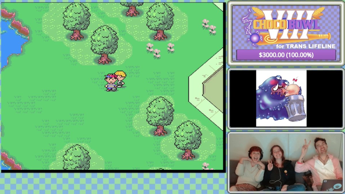 🐤🏆 WE HIT OUR GOAL 
$3000 for <a href="/TransLifeline/">Trans Lifeline</a>!
We have 24 hours left, so come join our EARTHBOUND marathon. We're going for the Reach Goal!!! This game just got WEIRD!

twitch.tv/thechocobowl