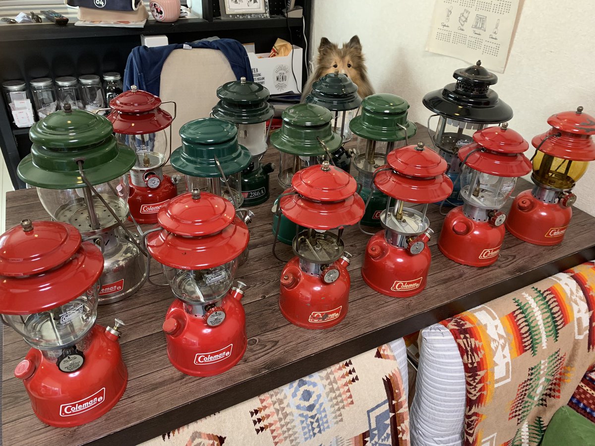 match__camp's tweet image. あまりにも家で退屈なので、久しぶりに全員集合🤣
いつのまにか14台のコールマンのガソリンランタン達　欲しいモデルは
まだまだ有りますよ〜😋　#コールマン　#200A  #キャンプ好きと繋がりたい　#コールマンランタン
次はカナダ200の50年台がターゲット❗️