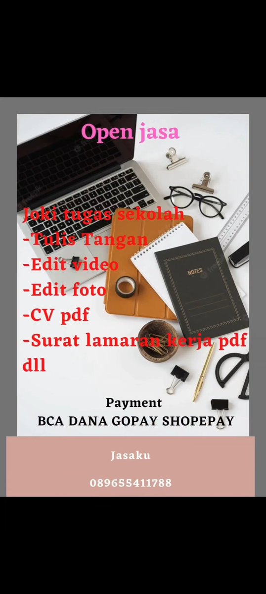 2Turyami's tweet image. Bismillah 
Hai... Aku open jasa joki tugas dan Pembuatan CV harga mulai 3ribu saja say murah dan yg pasti amanah yah 
Wa 089655411788
#zonauang #jokitugas #Lamarankerja