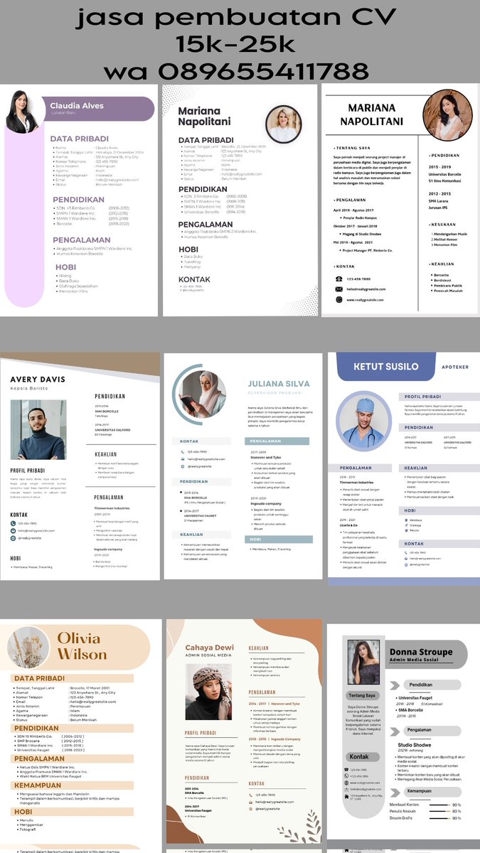 2Turyami's tweet image. Bismillah 
Hai... Aku open jasa joki tugas dan Pembuatan CV harga mulai 3ribu saja say murah dan yg pasti amanah yah 
Wa 089655411788
#zonauang #jokitugas #Lamarankerja