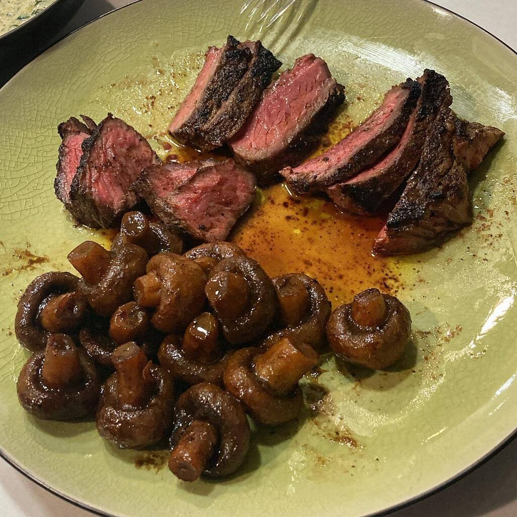 Steakhouse mushrooms and charred short ribs steaks.  #delish instagr.am/p/Coi_26Hufm5/