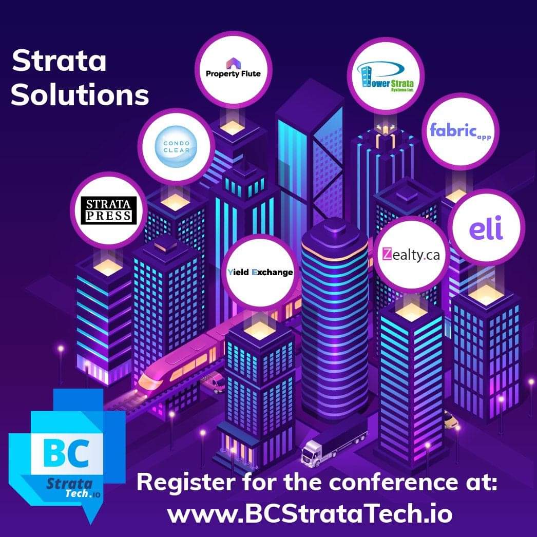stratapress's tweet photo. Register now for the 1st BC Strata Tech Conference. Free Virtual Event Mar 31-Apr 1. See innovative solutions &amp; tech tools to help your strata council with management operations. #strataliving #bcstrata #stratapress https://t.co/EIqOOyqxQH https://t.co/6e23SJJuiW
