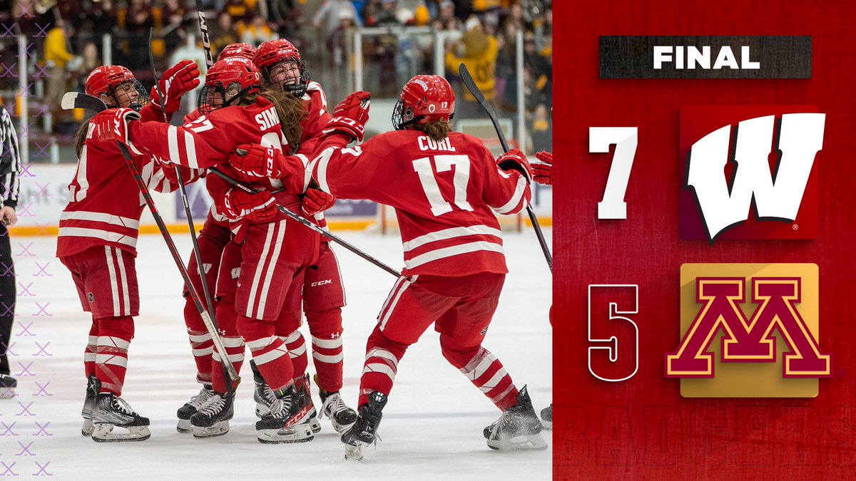 BadgerWHockey's tweet image. FINAL IN MINNEAPOLIS

#Badgers 7
Golden Gophers 5

Seven goals in 30 minutes