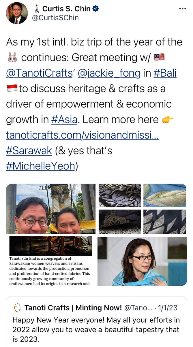 And for all my #German 🇩🇪-reading Tweeps including in #Germany &amp; #Switzerland, have a read…as this magical mystery tour continues. Read more at <a href="/TanotiCrafts/">Tanoti Crafts | Minting Now!</a> nzz.ch/wirtschaft/jac…

#DiscoverSarawak #thefutureishandwoven @sarawaktravel #moretodiscover #Sarawak #Malaysia #Tanoti