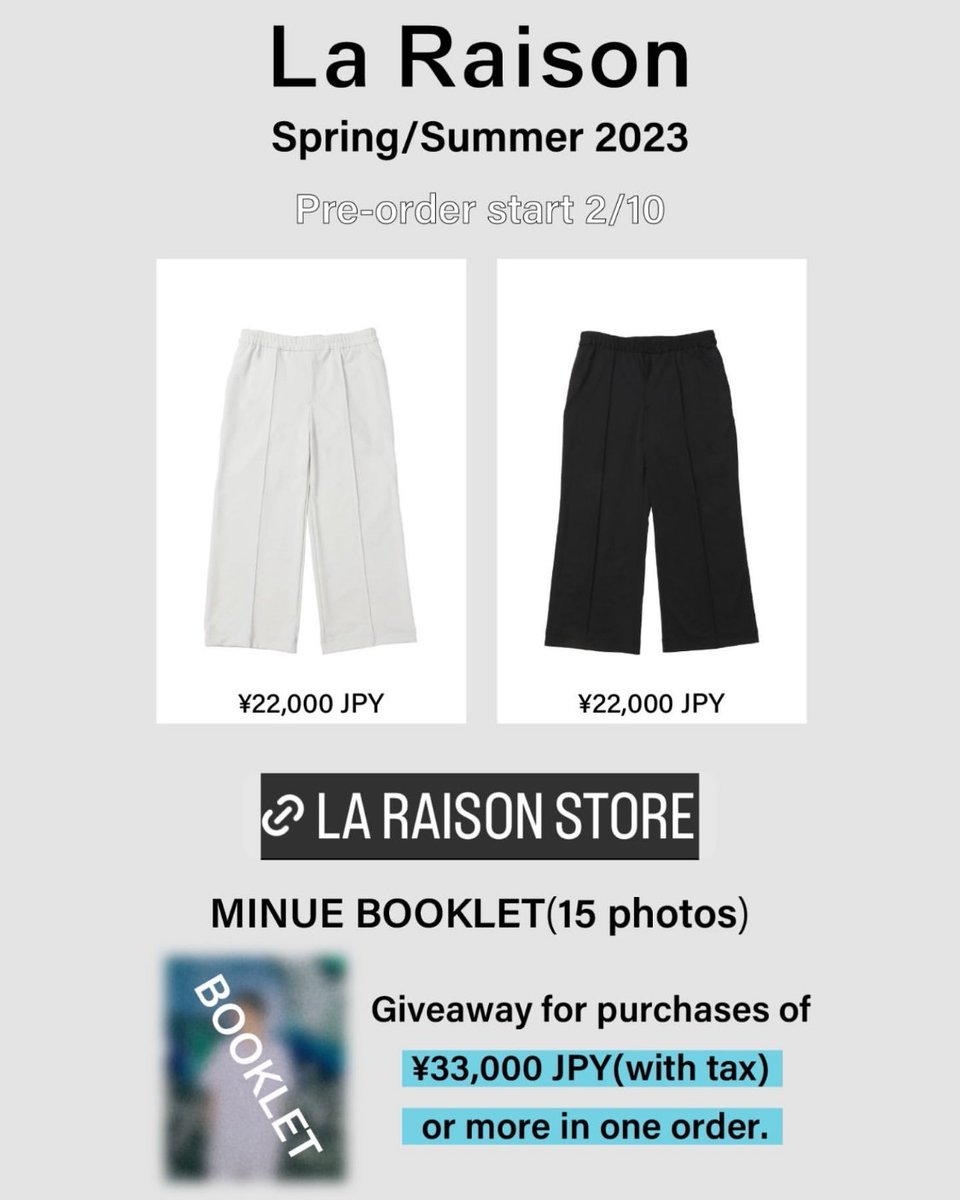MinueSingapore's tweet photo. Women's and Men's Spring/Summer 2023
Limited Pre-order
<Vol.2> 2/10 (12:00 PM) - 2/17 (11:59 PM) UTC +9)
👉 https://t.co/xxVYWNPz6s
*NOTE: It will be delivered from early May to mid-May as it is a pre-order items.
#LaRaison #LaRaisonSS23 #MINUE #노민우 #NOMINWOO https://t.co/x2TaaFpHzp