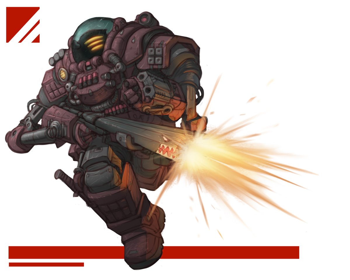 Zhjake's tweet photo. TTRPG art train, thank you @Gee0Man , one of many fantastic artists I've found through the Lancer creative community along with
@Naarugaa 
@SkyCrimeDraws 
@LymphOwned 
@ShadeFish1 
@MoidDoesArt 
all given the divine task of drawing Cool Robot, and succeeding every time https://t.co/UcFzYenkoc