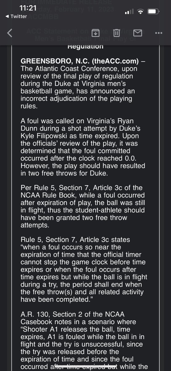 dukethelowpost's tweet photo. The ACC announces that ⁦@DukeMBB⁩ got hosed by the refs tonight https://t.co/YlaEcwC4Vo