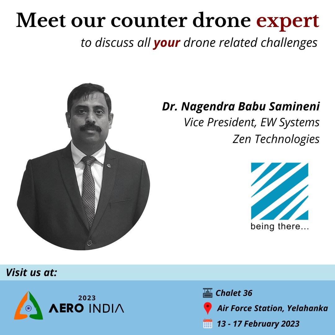 1⃣ days to go for #AeroIndia2023!
.
.
.
.
@DefenceMinIndia @SIDMIndia @AeroIndiashow @IAF_MCC #IDDM #BeingThere #MakeInIndia #AtmanirbharBharat #Zen4SelfReliance #CounterDrone #AntiDrone #SwarmDrones #DroneWarfare #Drone #security #defence #disc7 #SafeSkies #ZenTechnologies