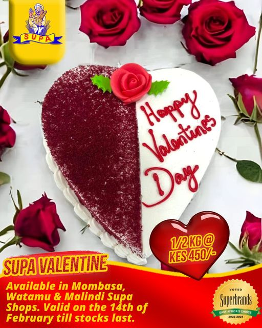 SupaLoafOffcl's tweet photo. Whatever the plan is this Valentine’s, we got you sorted with the tastiest cakes. Buy a 1/2kg cake at 450/-. Offer valid on 14th Feb at our #SupaShops.
#Mombasa #Malindi #Watamu #Likoni #Kisauni https://t.co/kncefwfKnS