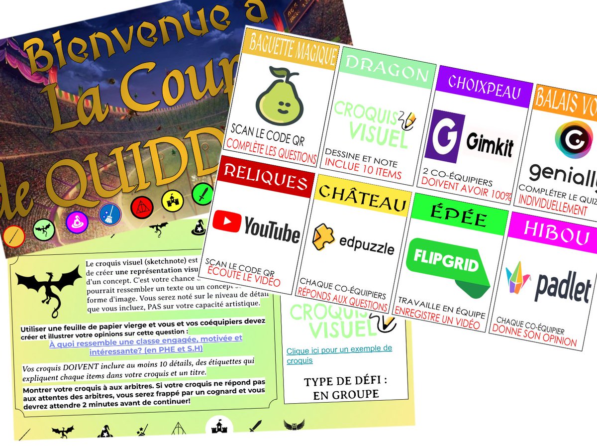 MmeMLP's tweet photo. Week 1 is in the book! Quidditch tournament style syllabus inspired by @MeehanEDU  @mrmatera and ##EMC2Learning!! Quidditch tourney will be Monday! Let's see who will come out on top! Pts earned will help them buy Enchantments (power ups) and Curses (attacks)! #GameMyClass #xplap https://t.co/W83dzWcY1d