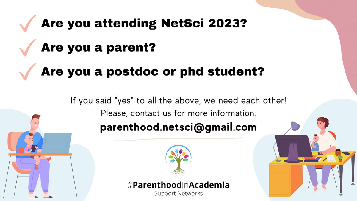 We are looking for #postdocs or #phd students who are #parents and are also attending @netsci2023. If you are one of them, please reach out!

#ParenthoodInAcademia #SupportNetworks

bit.ly/parenthood_ns

Stay tuned for more news!
Pls RT!