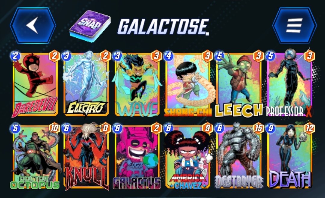 From 85 to 95 with Thanos then switched to Galactus till infinite

Guys were complaining about how Surfer/Zabu meta was terrible and now you may have to spend 6000 tokens for this great duo

Oh yes I love p2w :) <a href="/MARVELSNAP/">MARVEL SNAP</a>