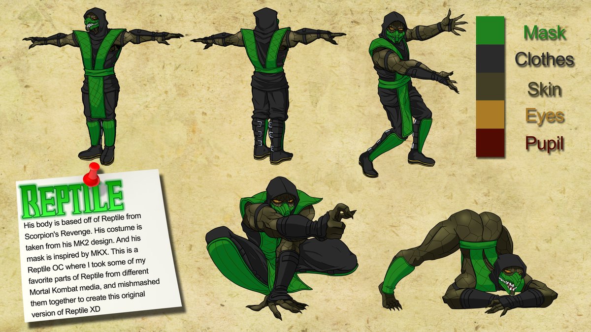 SonicHaXD's tweet image. Mortal Kombat Reptile OC based off of his Scorpion&apos;s Revenge design. Drawn by @BK_hat_ 
[Page 1/2]