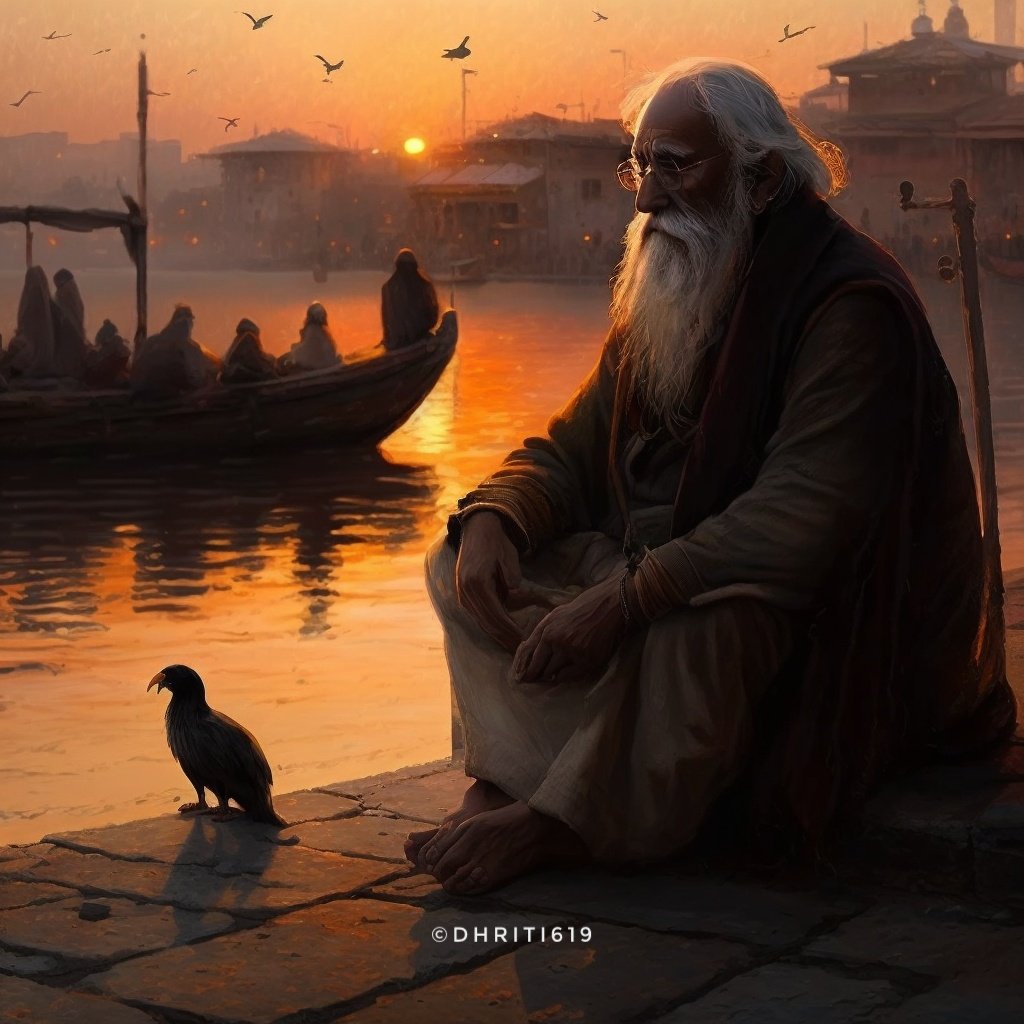 AI created Rabindranath Tagore using my imagination, Tagore sitting around the Ghats of Ganges, Varanasi during the sunset hours.

#Poeticlife #Poet #OpenAIChatGPT #OpenAI