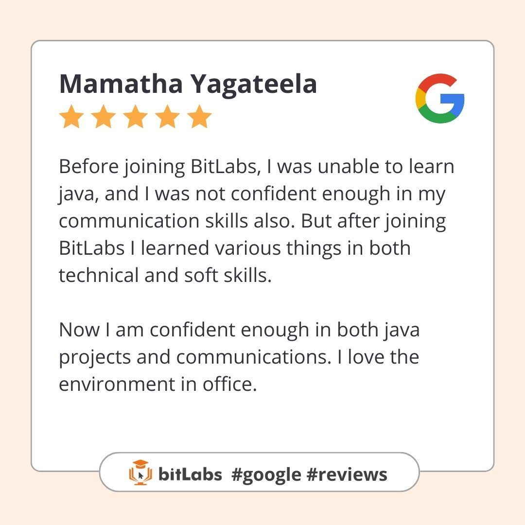 BitLabs's tweet photo. Here is what our student Mamatha has to say about the teaching program at bitabs.
#bitLabs #googlereview #studentreview #performancerating #motivationtosucceed #bitLabs https://t.co/ioPOk0U5cu