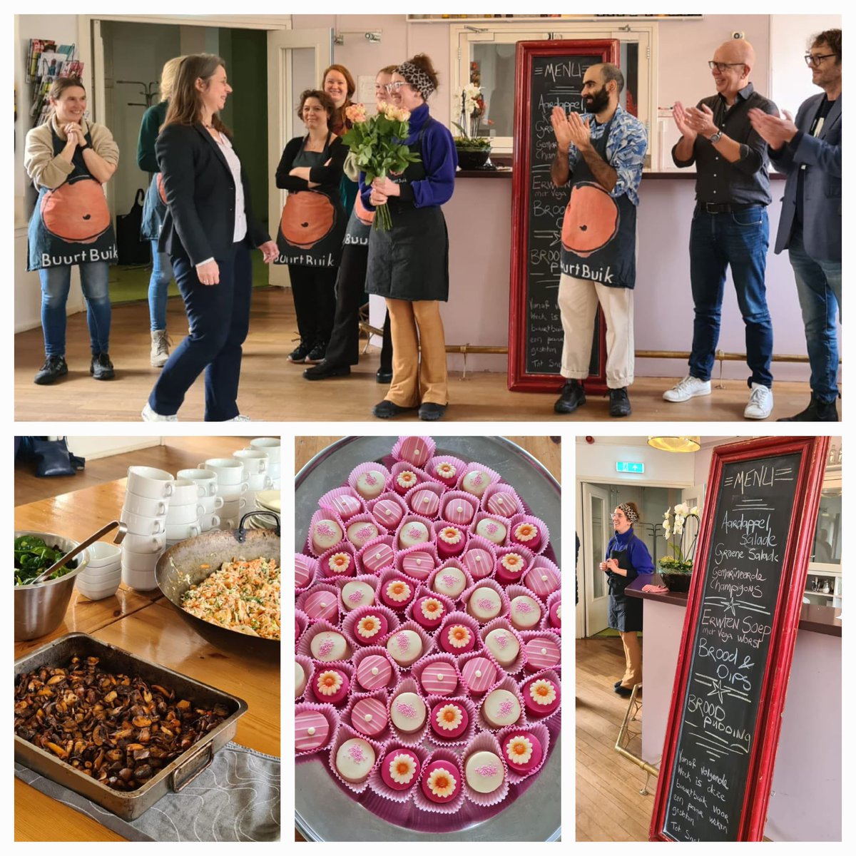 Uitreiking van de #D66Valentijnsprijs aan de vrijwilligers van #BuurtBuik Oud-Zuid door @EefjevanKessel. Buurtbuik bereidt heerlijke maaltijden van gered voedsel voor buurtbewoners die een gezellige, gezonde maaltijd weten te waarderen. <a href="/D66/">D66</a> <a href="/D66Zuid/">D66 Amsterdam Zuid</a>