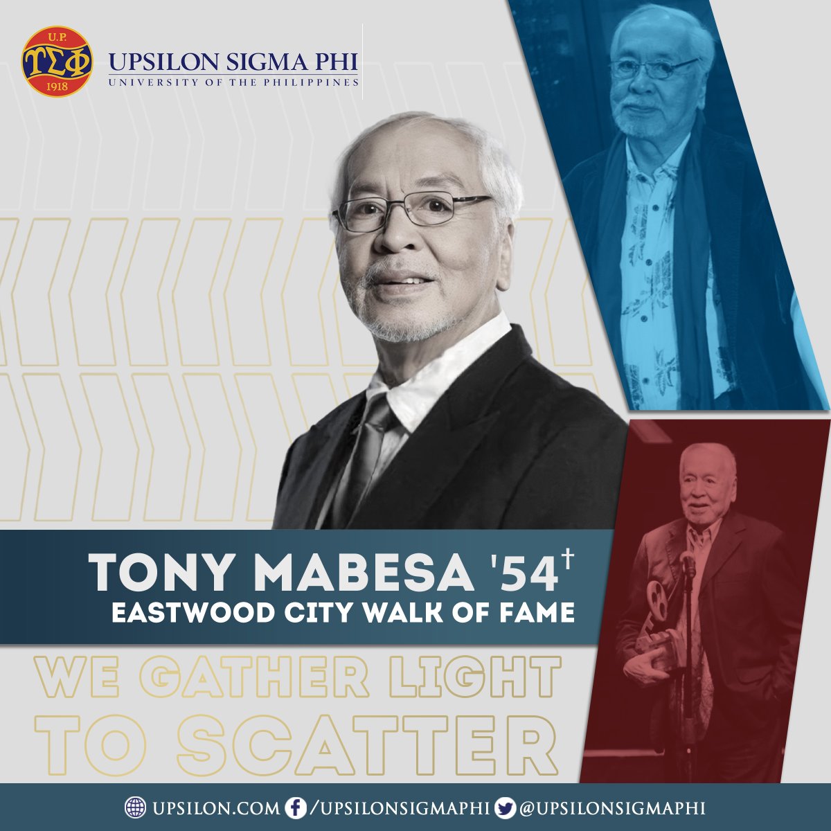 upsilonsigmaphi's tweet photo. The #UpsilonSigmaPhi congratulates National Artist for Theater 𝗧𝗼𝗻𝘆 𝗠𝗮𝗯𝗲𝘀𝗮 '𝟱𝟰† for being inducted into the Eastwood City Walk of Fame.

#WalkOfFamePH
#SiningUpsilon
#UpsilonLeads
#UPLosBaños
#UniversityOfThePhilippines
#CelebratingExcellence
#WeGatherLightToScatter https://t.co/bcA9TvP6dR