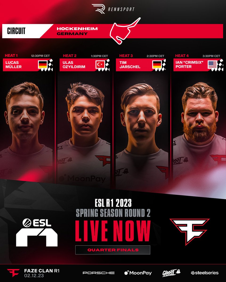 FaZeEsports's tweet photo. Here's how we line up for Day 2 in Katowice! 🏎 

📺 https://t.co/TESYhuepd2

#ESLR1 | #FaZeUp https://t.co/iVoAJPiGom