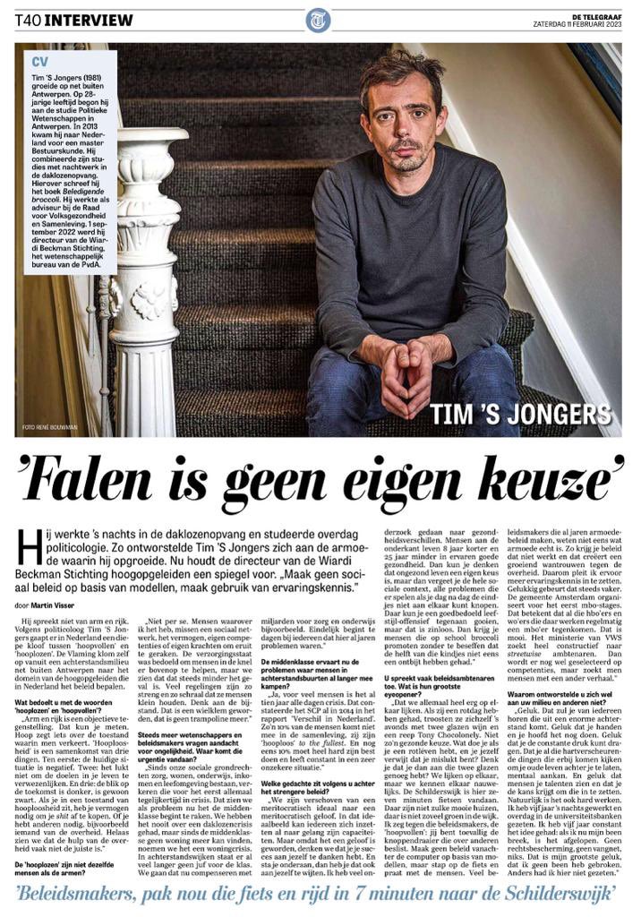 Timmie in de <a href="/telegraaf/">De Telegraaf</a>, wie had dat ooit durven denken. Ik heb overigens oprecht genoten van het gesprek met <a href="/martinvisser/">Martin Visser</a> Een fijne man die ook de eigen denkbeelden in vraag durfde te stellen. #respect