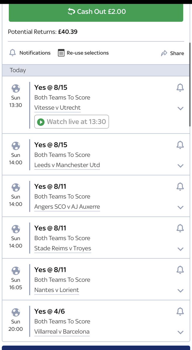 ProSports_Tips's tweet photo. Sunday Acca 

BTTS Pays 19/1 

Win Acca Pays: 19/1 

0.5% of bankroll on each https://t.co/eHiQx5dm9I