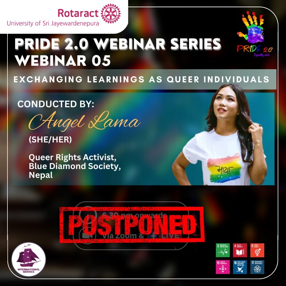 rotaractusjp's tweet photo. POSTPONED
We are sorry to announce that the fifth webinar of the webinar series PRIDE 2.0 - Equality Wins which was scheduled to be held on the 12th of February 2023, has been postponed.
#PRIDE2_0 #RACUSJ #Rotaract #Rotaract3220 #ImagineRotary
#LearnServeandStrive https://t.co/CTcKIPDkem