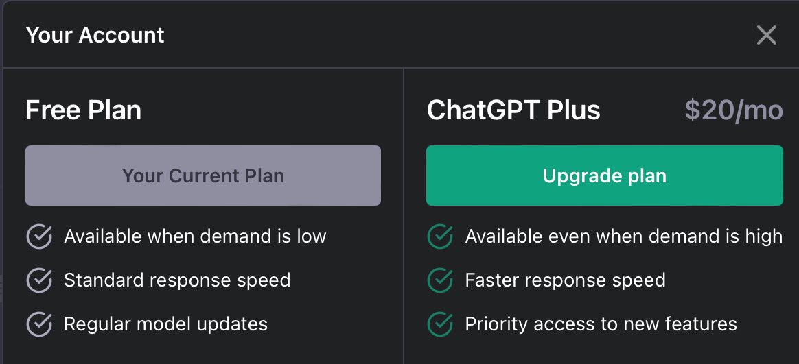 thechatgptcoder's tweet photo. #chatGPT (free) vs #ChatGPTPlus 

pricing …..  

one thing to notice the pricing is in #USD 

source @OpenAI #chatGPT https://t.co/qYS8V0KgJ0