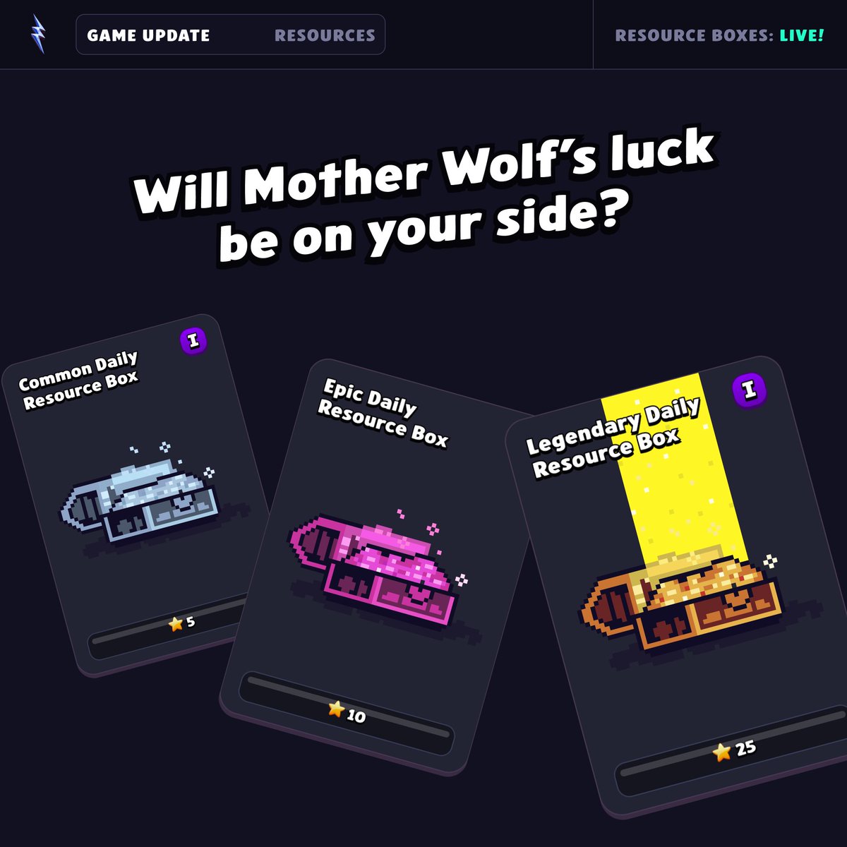 📦 What's in the box? 📦

Available daily in the Game Shop: Resource Boxes filled with goodies... game.starwolvez.com