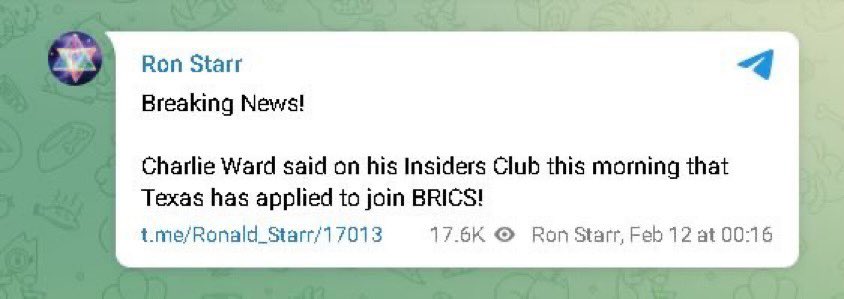 TTechker's tweet photo. #チャーリー・ウォード 氏が今朝の #InsidersClub で、#テキサス 州が #BRICS への加盟を
申請したと発言✨
#RonStarr https://t.co/zh9l3CY8QN